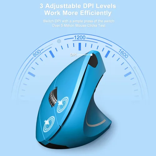 Vista 4 de Vassink Mouse ergonómico, mouse inalámbrico recargable, mouse óptico vertical recargable de 2.4 GHz con receptor USB, 6 botones, 80012001600 DPI