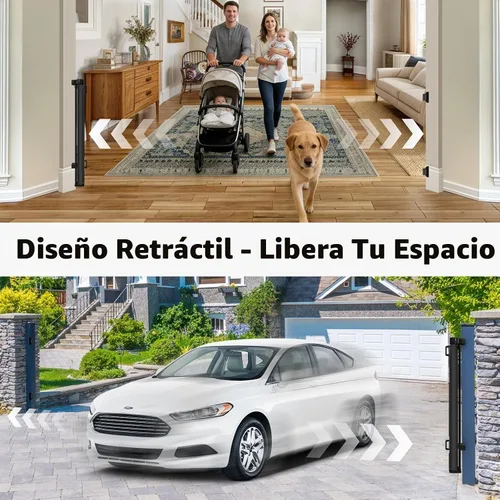 Vista 6 de Puertas retráctiles de 200 pulgadas para bebés, puertas extra anchas para perros, puerta de 48 pulgadas extra alta para mascotas, puerta retráctil