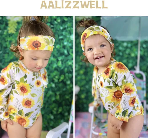 Vista 4 de Aalizzwell Bañador de manga larga de una pieza para bebé niña