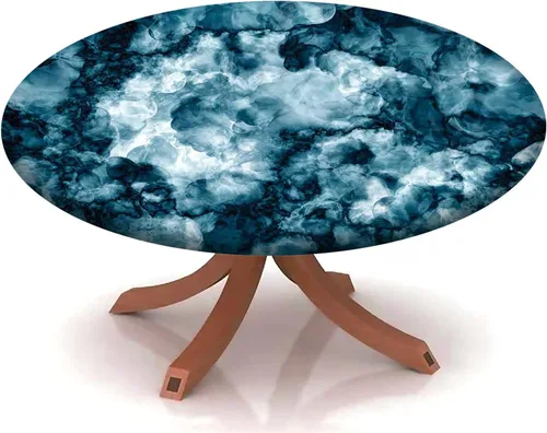 Vista 22 de Mantel redondo ajustable con patrón de mármol, borde elástico, adecuado para catering y cocina, se puede limpiar para mesas redondas de comedor