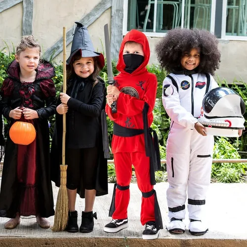 Vista 5 de Disfraz de ninja rojo de lujo con espada ninja de arma, capucha y pantalón para niños, cosplay de Halloween