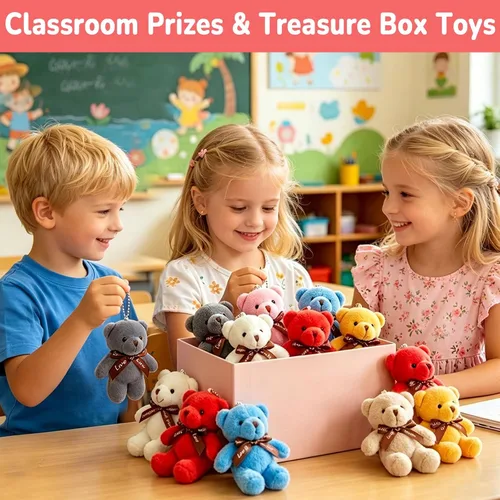 Vista 5 de AMENON Paquete de 28 mini juguetes de oso de peluche, regalos para niños, aula, escuela, mini animales de peluche, adornos colgables, adornos