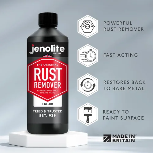 Vista 2 de JENOLITE Removedor de Óxido Original para Metal - Líquido de Acción Rápida - Fuerza Industrial, Elimina el Óxido hasta el Metal Desnudo - 500ml