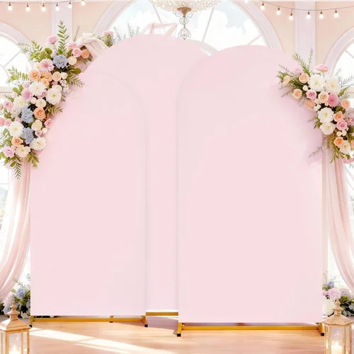 Vista 13 de SoarDream Cubierta de telón de fondo de arco de elastano beige ajustada 5 pies, cubierta de arco de boda globo con parte superior redonda, tela
