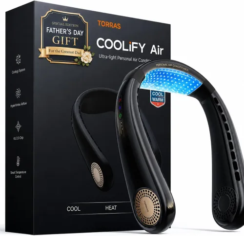 Vista 10 de TORRAS COOLiFY Air 2026 Ventilador de cuello mejorado de aire acondicionado, doble flujo de aire profesional, ventilador portátil ultraligero Negro