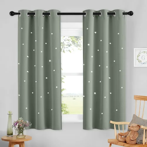 Vista 15 de NICETOWN - Cortinas de oscurecimiento de habitación con estrellas en rosa bebé, de 45 pulgadas de largo para dormitorio de niñas, cortinas