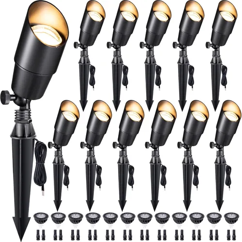 Vista 30 de Gardenreet Focos de Paisaje de Bajo Voltaje - Luz Ascendente LED de Latón para Exteriores 12V, Focos con Cable IP65 Impermeables, Bronce Antiguo