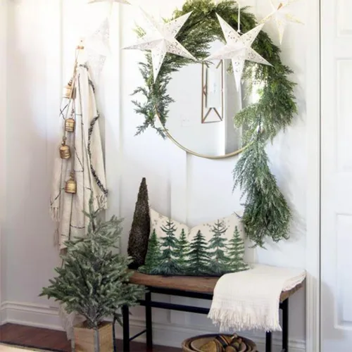 Vista 3 de PANDICORN Fundas de almohada de árbol de Navidad de granja de 12 x 20 pulgadas, decoración de Navidad rústica verde bosque, funda de cojín