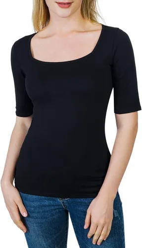 Vista 5 de Camiseta ajustada de media manga con cuello cuadrado para mujer