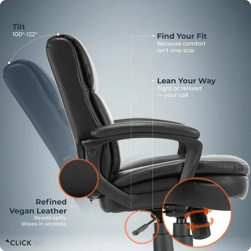 Vista 7 de Click365 Transform 2.0 Silla de oficina ergonómica, silla de escritorio con respaldo medio con brazos acolchados, soporte lumbar, altura ajustable