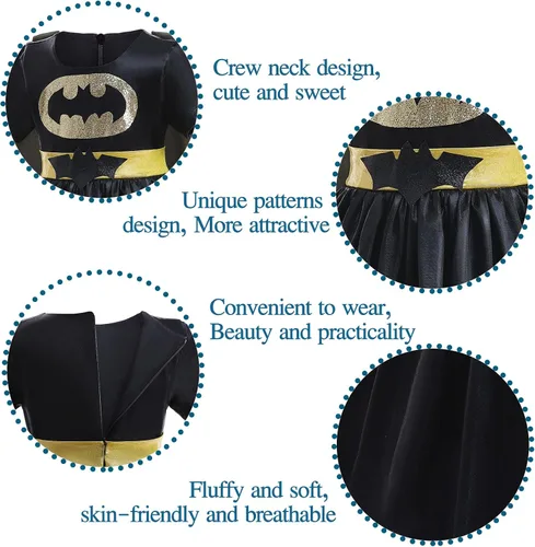 Vista 3 de Hugeek Hero Princess Costume for Girls Dress Outfits Fancy Birthday Halloween Party Cosplay Dress Up (black, 5-6 Years)