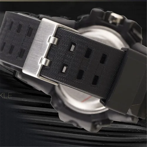 Vista 6 de Reloj analógico de cuarzo para hombre con doble pantalla y alarma digital con iluminación LED Negro
