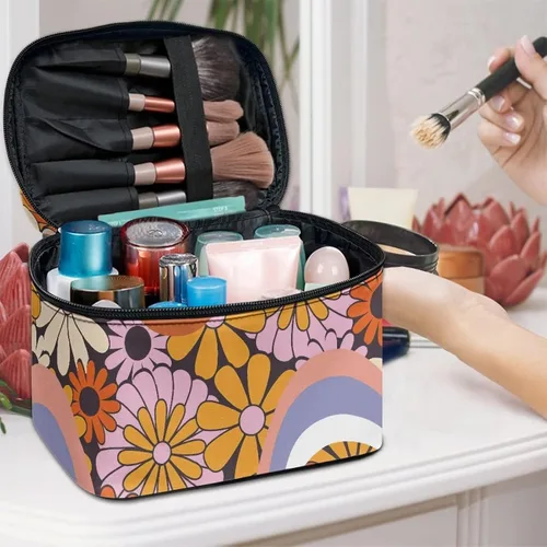 Vista 5 de Bolsas de cosméticos Drydeepin, bolsas de viaje para artículos de aseo con asa y cremallera, bolsas de maquillaje portátiles para mujeres