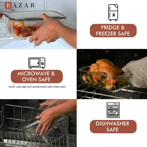 Vista 5 de Razab 4 recipientes grandes de vidrio para almacenar alimentos de 62.9 fl oz / 63 onzas / 8 tazas con tapas, recipientes de vidrio para preparar