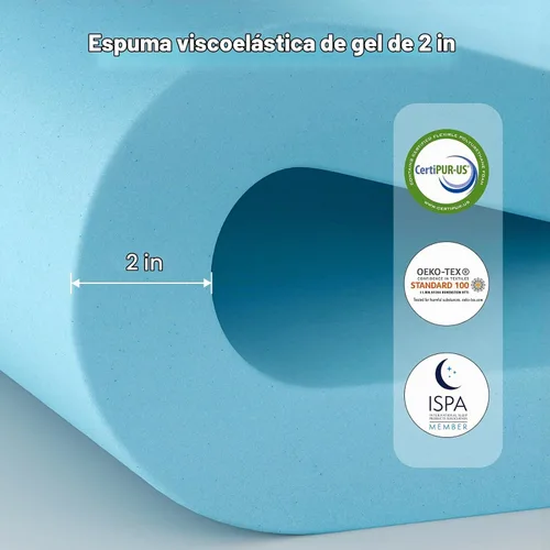 Vista 4 de Cubrecolchón de espuma viscoelástica de doble capa de 3 pulgadas, tamaño individual, de gel refrescante de 2 pulgadas más funda de 1 pulgada