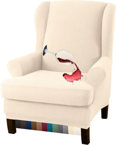 Vista 8 de Granbest Premium Water Repellent Wingback Chair Cover 2-Piece High Stretch Jacquard Fabric Wing Back Chair Slipcovers (Wing Chair Cover, Gray)