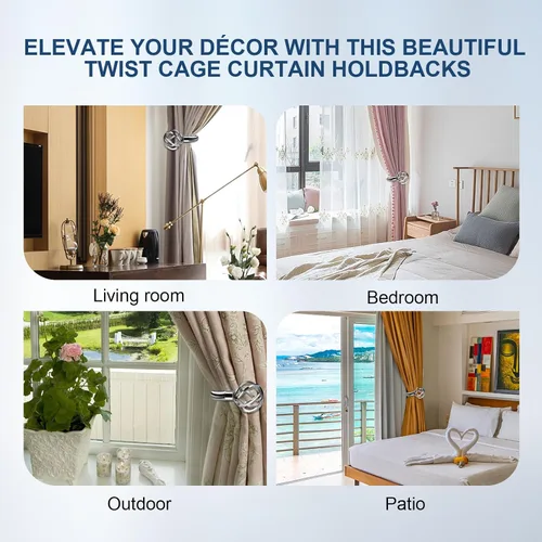 Vista 7 de HIKMLK Sujetadores de cortina de metal hechos a mano 2 piezas, Ganchos sujetadores de cortina decorativos cromados para pared, Soportes laterales
