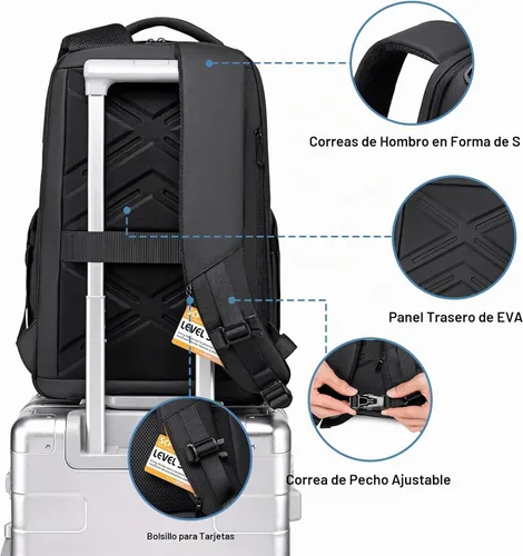Vista 5 de Mochila de negocios FENRUIEN para hombres profesionales, Negro, Ampliable