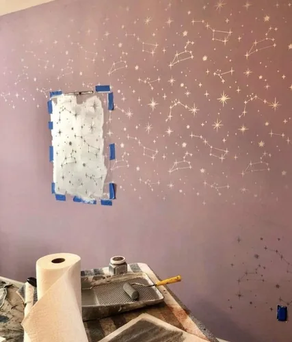 Vista 4 de Plantilla de pared Constellations - Plantillas celestiales para pintar paredes - Plantilla reutilizable para pintar paredes - Prueba la plantilla