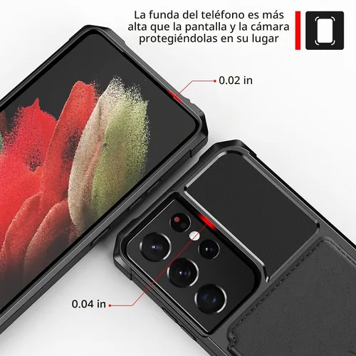 Vista 4 de Funda para Samsung Galaxy S21 Ultra con tarjetero, compatible con soporte magnético para automóvil, resistente a los golpes, resistente, suave, TPU