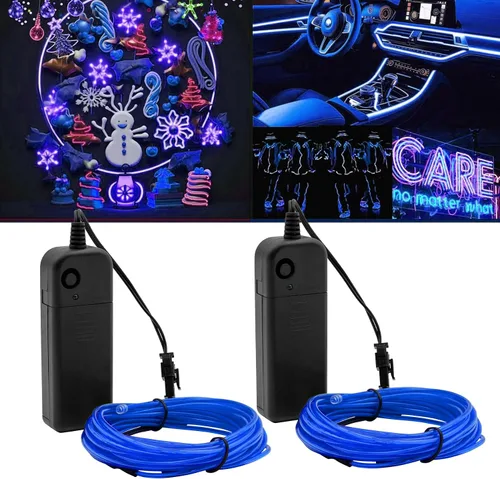 Vista 10 de Ourbest Kit de cable de tira de luz de neón electroluminiscente, 16.4 ft, 2 unidades, cable EL, cable electroluminiscente, con batería para cosplay