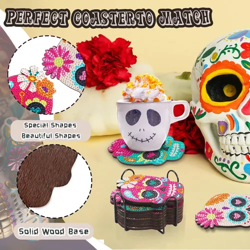 Vista 4 de TAVOLOZZA 9 posavasos de pintura de diamante, juego de posavasos de arte de diamante, posavasos de pintura de diamante para principiantes y niños