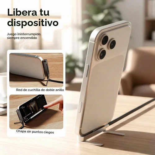Vista 3 de Cable de carga rápida trenzado de 240 W con soporte para teléfono integrado, cable de carga USB-C a USB-C duradero en forma de T 2026, cable