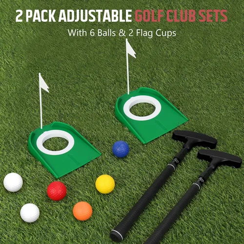 Vista 7 de MultiOutools Putters de golf para hombres y mujeres, paquete de 2 juegos de palos de golf ajustables con 6 bolas y 2 copas de bandera, mini putters