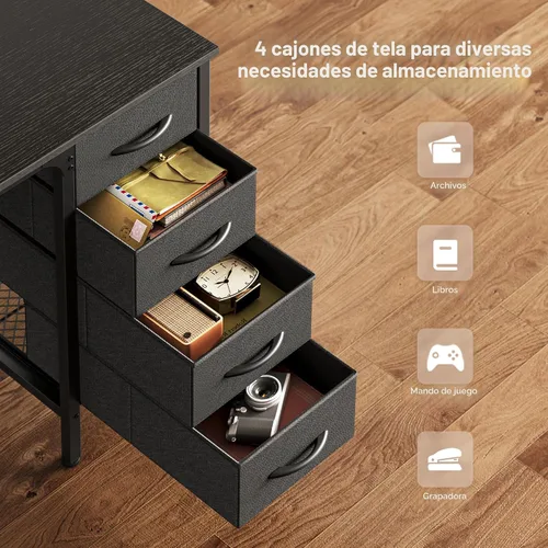 Vista 5 de Huuger Escritorio para computadora de 47 pulgadas con 4 cajones, escritorio para juegos con luces LED y tomas de corriente, escritorio de oficina