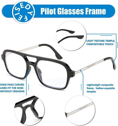 Vista 3 de FEISEDY Gafas de lectura retro cuadradas con bloqueo de luz azul para mujeres y hombres de los años 70, anteojos planos de aviador antifatiga
