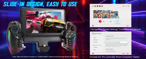 Vista 5 de Grathia Wireless Switch Controller for Nintendo SwitchOLED, RGB One-Piece Joypad Controller with Adjustable TURBO and Dual Motor Vibration Handheld