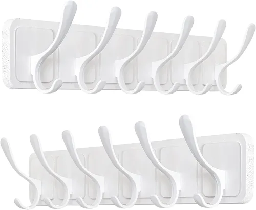 Vista 16 de SKOLOO Perchero de pared estilo escandinavo con 6 ganchos tallados en bloque de madera, colgador de pared para abrigos, sombreros, ropa, bufandas