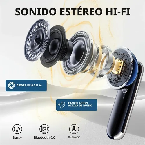Vista 7 de Auriculares inalámbricos, Bluetooth 6.0 Auriculares ANC Crisp Clear