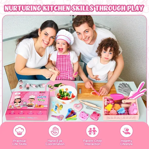 Vista 2 de Juego de Cuchillos para Niños para Cocina Real: Juego de Cocina para Niños de 48 Piezas, Juegos de Cocina para Niños Reales con Delantal y Canasta