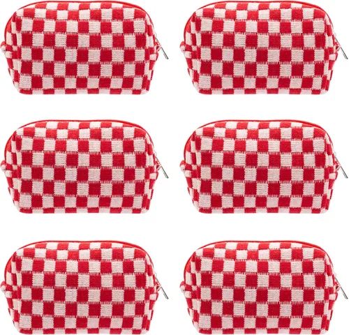 Vista 33 de PAZIMIIK Bolsa de Maquillaje a Cuadros para Bolso Portátil con Cremallera, Estuche Pequeño de Cosméticos para Accesorios de Viaje, Azul Ártico