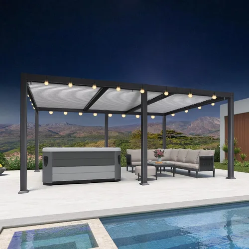 Vista 9 de PURPLE LEAF - Pergola con listones de 11 x 18 pies, marco de aluminio blanco para patios