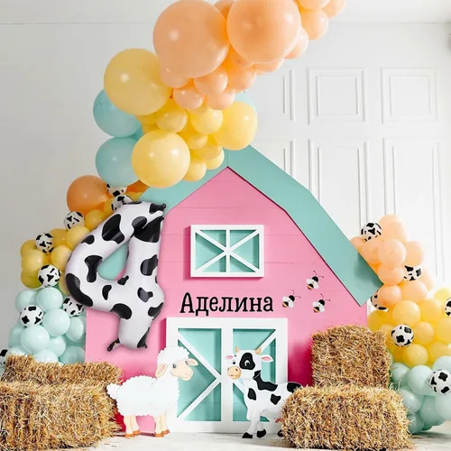 Vista 4 de Globos con estampado de vaca de 40 pulgadas, color blanco y negro Blanco Negro Vaquera Tema Cumpleaños Granja Animal Tema Decoración Suministros