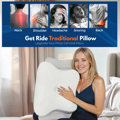Vista 4 de Almohada cervical para dormir, almohada para dormir de lado para aliviar el dolor de cuello, almohadas de espuma viscoelástica, altura ajustable