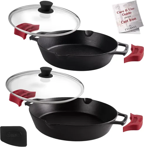 Vista 20 de Sartén de hierro fundido de Cuisinel con tapa - Sartén para freír pre-sazonada de 10" pulgadas + cubierta de vidrio + soporte para mango resistente