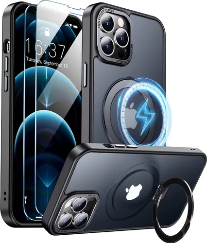 Vista 10 de Funda magnética para iPhone 12 Pro Max, [compatible con MagSafe] [2 protectores de pantalla de vidrio templado] [mate translúcido] Funda de grado