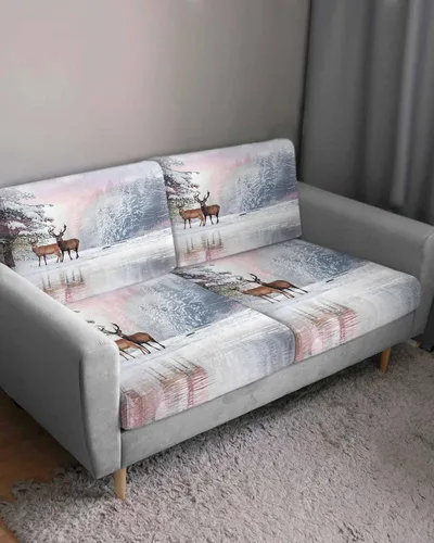 Vista 3 de Fundas de cojín para sofá con alce navideño, funda elástica para sofá con parte inferior elástica, diseño de copos de nieve, árbol de Navidad