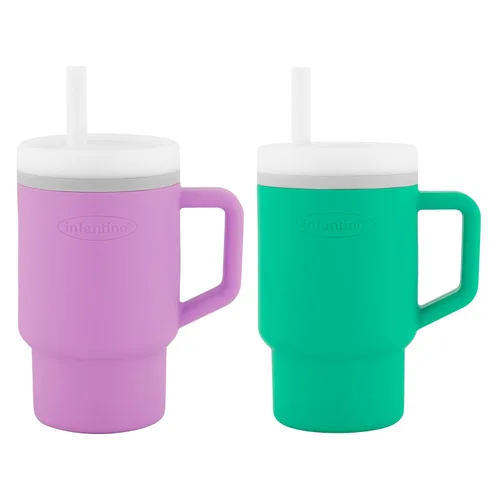 Vista 10 de Infantino Mi primer vaso – Adorables vasos en miniatura con pajita resistente a fugas y asa amigable para niños pequeños, fomenta la hidratación