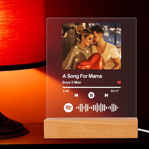 Vista 2 de OXYEFEI Canción acrílica personalizada con foto, luz nocturna de arte de Spotify personalizable, placa fotográfica escaneable con código de Spotify