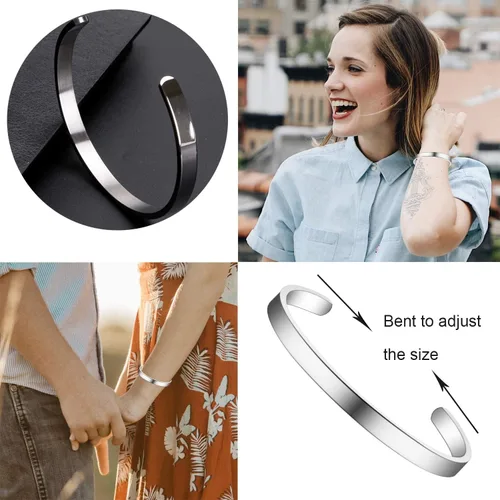 Vista 5 de Pulsera inspiradora con texto en inglés "Keep Going", con texto en inglés "Keep Going", de acero inoxidable, grabado para mejor amiga, hermana