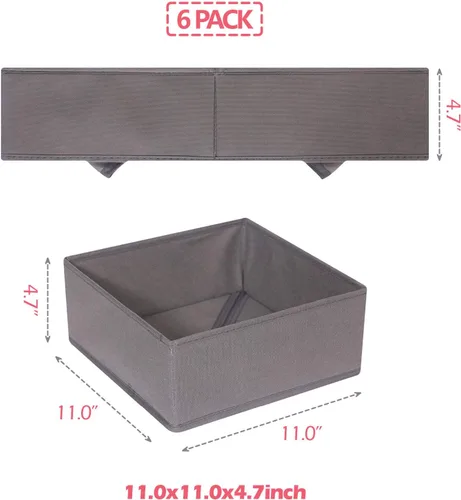 Vista 2 de DIOMMELL Paquete de 6 cajas de almacenamiento de tela plegables para armario, aparador, cajón, cestas de tela, contenedores divisores para ropa