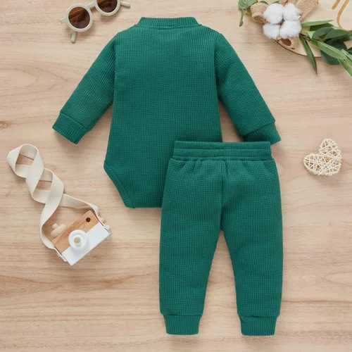 Vista 7 de Conjunto de 2 piezas acanaladas de 2 piezas para bebé recién nacido unisex para otoño e invierno