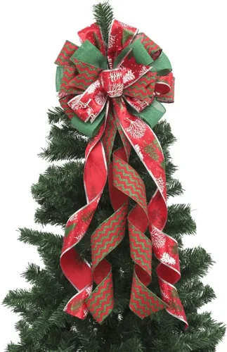 Vista 17 de Ochine Decoración para árbol de Navidad, lazo decorativo para árbol de Navidad, tiras decorativas, cinta, búfalo, arpillera, rojo y negro, lazo