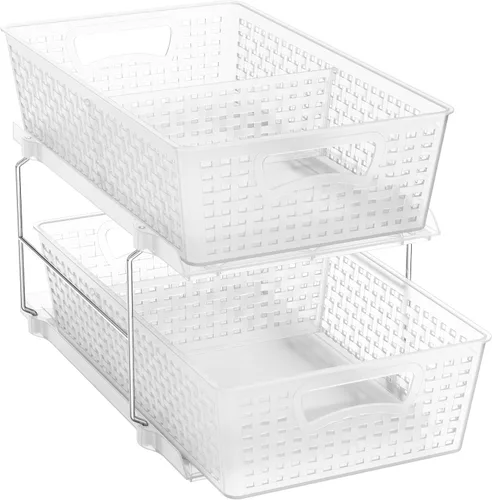 Vista 11 de Simple Houseware Bandeja organizadora de baño de 2 niveles, cajón deslizante extraíble, almacenamiento debajo del fregadero, color negro