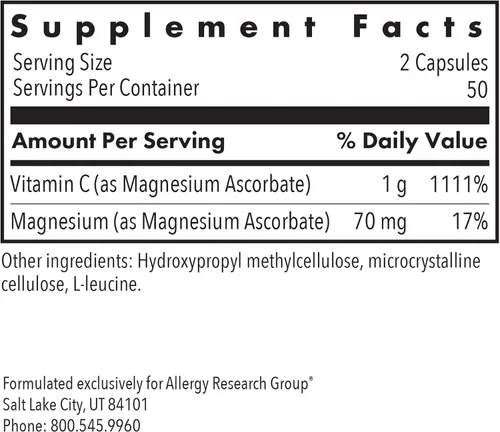 Vista 2 de ARG Vitamina C tamponada con ascorbato de magnesio 1000 mg, 100 cápsulas