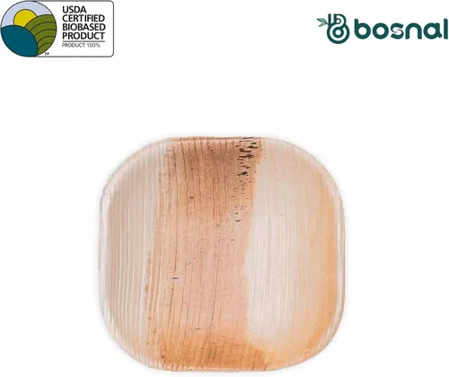Vista 7 de BOSNAL - Platos biodegradables de hoja de palma, 4 pulgadas, cuadrados, 25 piezas, compostables, estilo de bambú y madera, apilables, grado